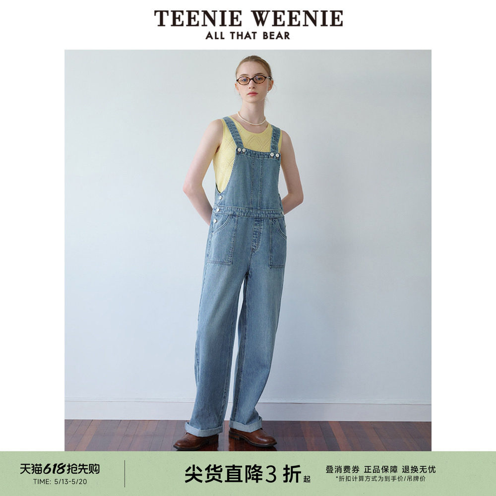 TeenieWeenie小熊奥莱女装夏季背带直筒牛仔裤美式复古