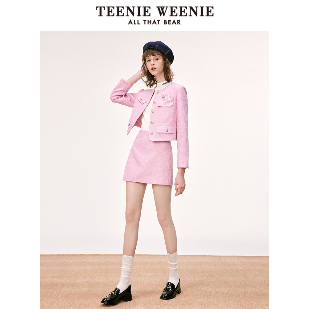 TeenieWeenie小熊奥莱高腰半身裙短裙粗花呢小香风裙子时