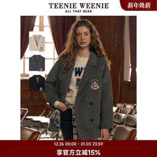 西装 时尚 TeenieWeenie小熊奥莱毛呢外套25年秋款 领大衣 绵羊毛
