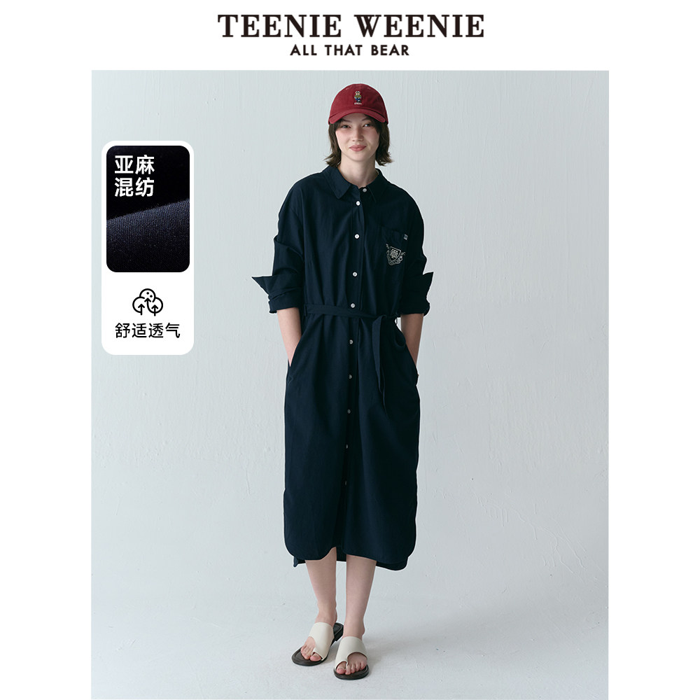 【亚麻棉】TeenieWeenie小熊奥莱夏季通勤衬衫长裙连衣裙