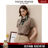 美式 格纹POLO衫 复古上衣 T恤女学院短袖 TeenieWeenie小熊奥莱夏季