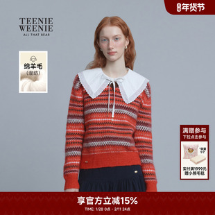 TeenieWeenie小熊奥莱毛衣冬复古时尚V领提花套头毛针织衫