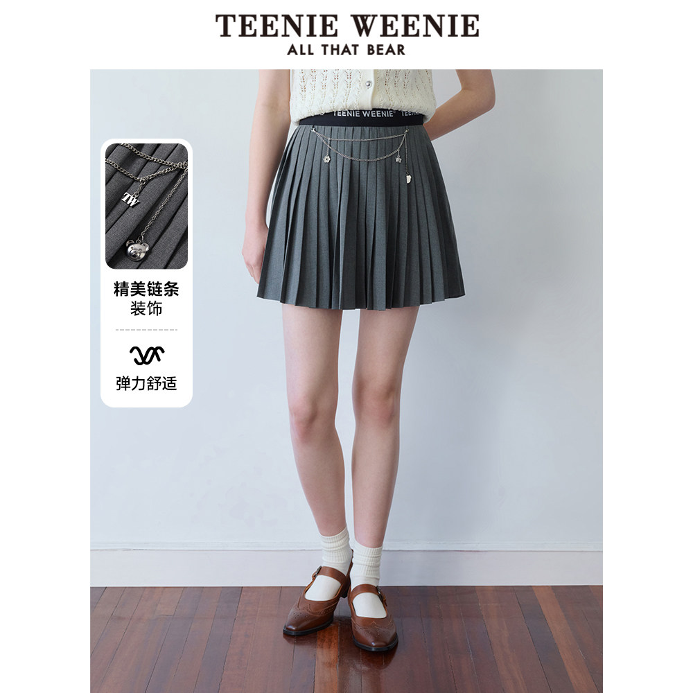 TeenieWeenie小熊奥莱女装秋季学院风百褶裙松紧腰半身裙