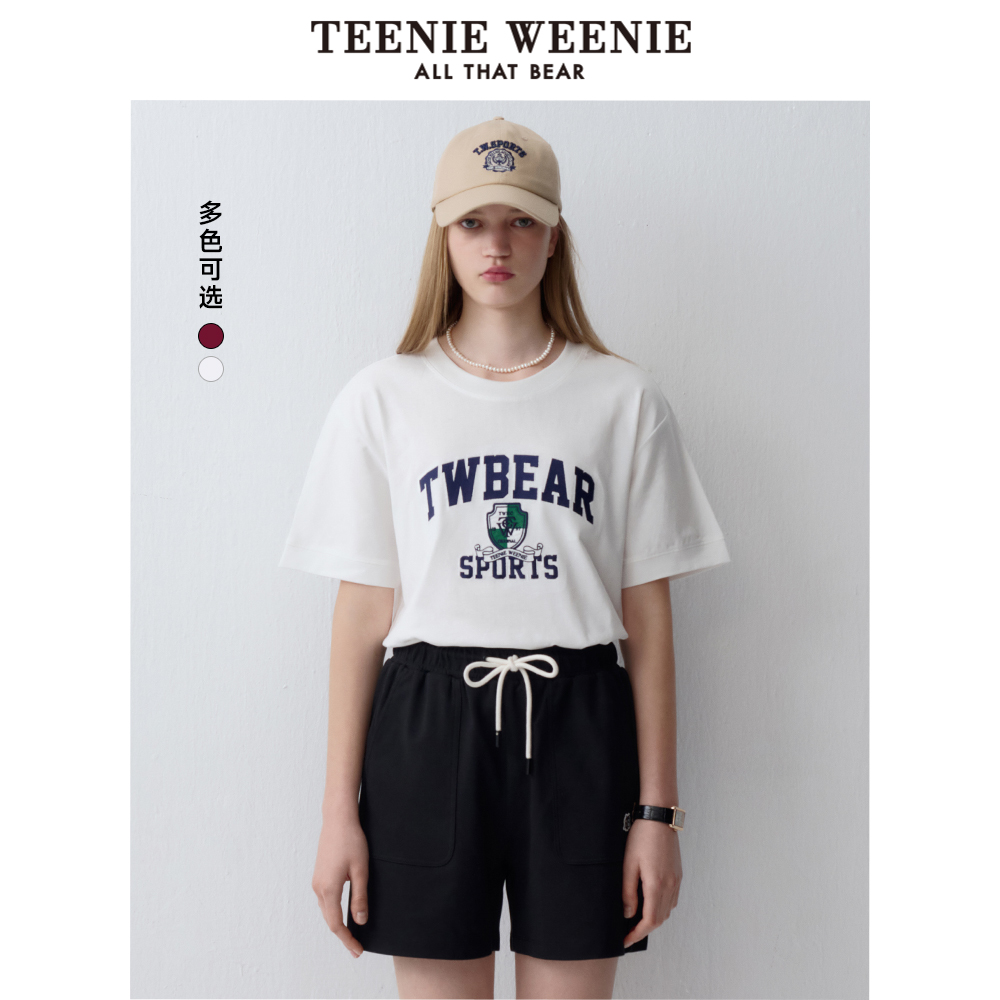 TeenieWeenie小熊奥莱女装简约圆领通勤休闲宽松微落肩短袖T恤衫