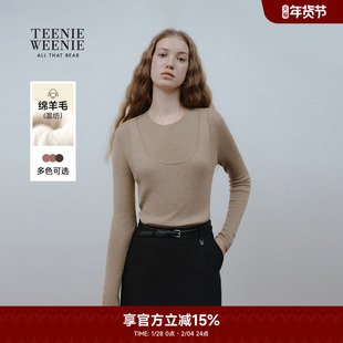 TeenieWeenie小熊奥莱毛针织衫秋冬季时尚拼接假两件圆领套头毛衣