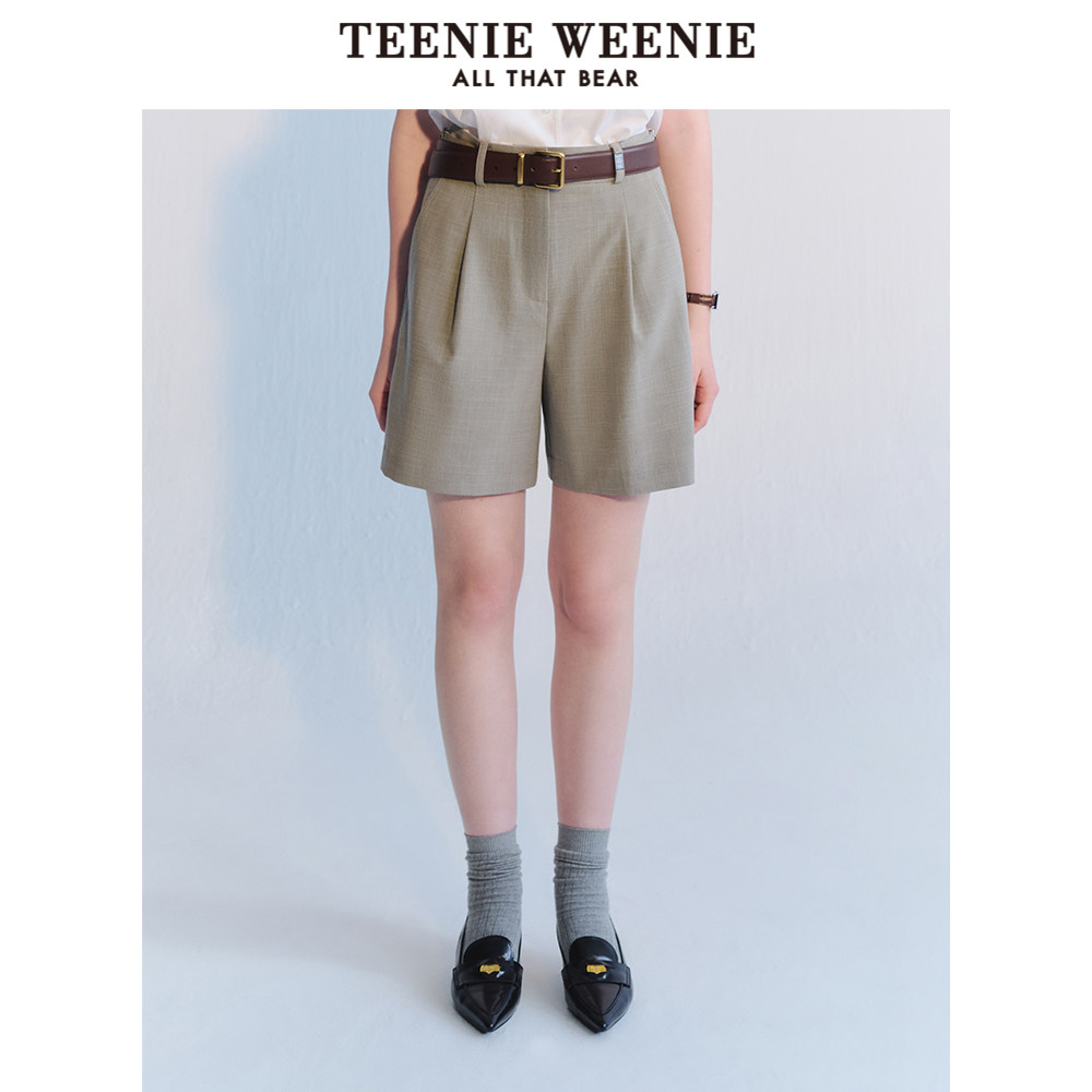 TeenieWeenie小熊奥莱短裤学院风薄款痞雅裤阔腿裤黑色通