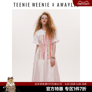 上衣女夏 TeenieWeenie小熊奥莱&AWAYLEE联名织带装 饰T恤短袖