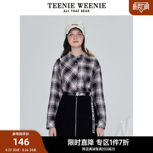 TeenieWeenie小熊格纹衬衫长袖衬衣女复古学院风宽松韩版女