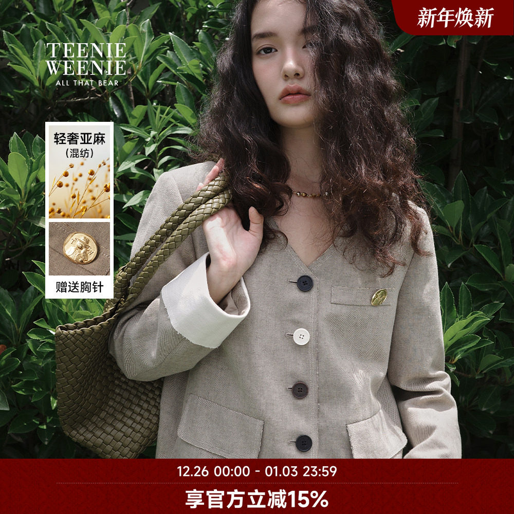 【亚麻+棉】TeenieWeenie小熊奥莱25秋新款小香风薄款