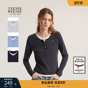 TeenieWeenie小熊T恤春秋简约日常复古时髦撞色拼接长袖 上衣