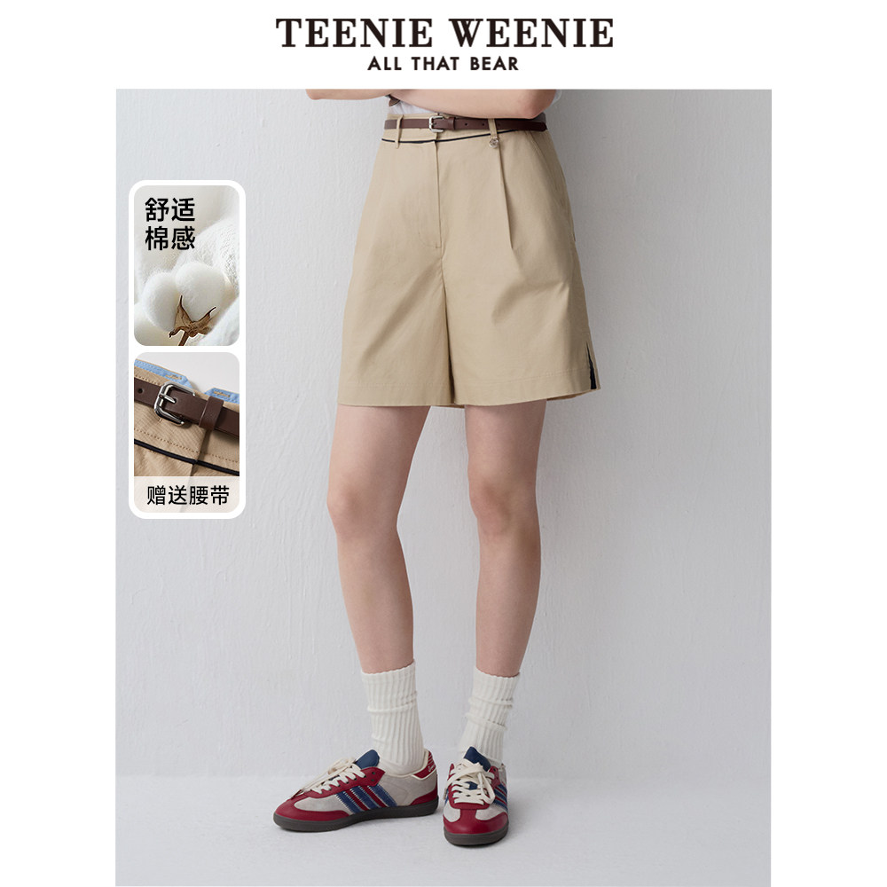 TeenieWeenie小熊奥莱夏季简约可拆卸腰带休闲高腰短裤子