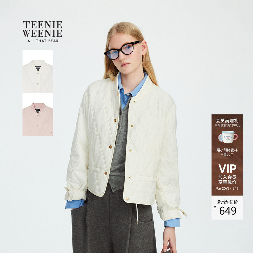 TeenieWeenie小熊轻薄棉服清新淡雅温暖舒适棒球夹克外套小个子女