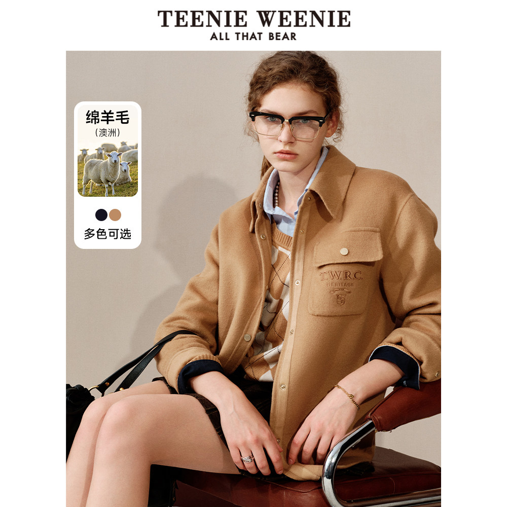 TeenieWeenie小熊奥莱女装冬装澳洲绵羊毛双面毛呢大衣外套
