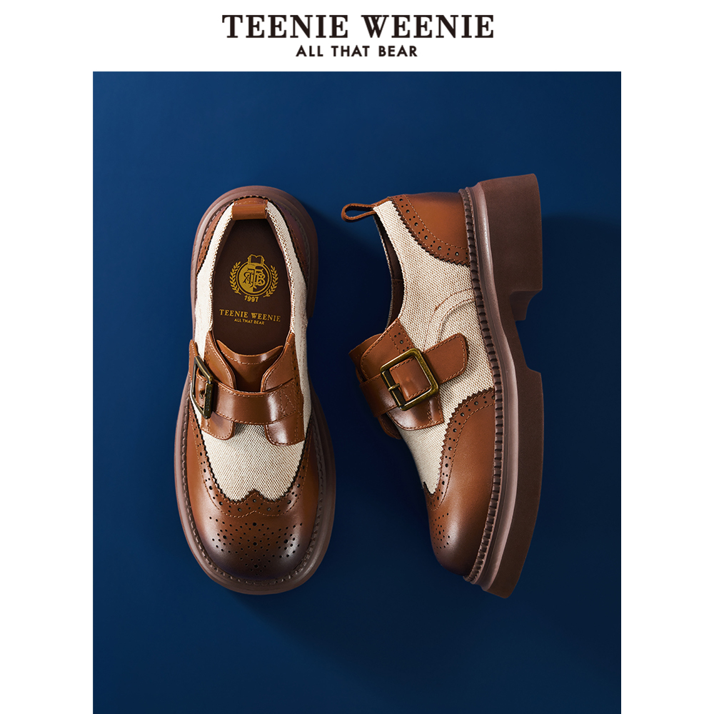 Teenieweenie小熊奥莱鞋子2025年春夏新款复古英伦学院拼接乐福鞋
