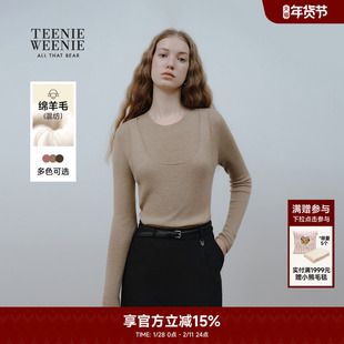 TeenieWeenie小熊奥莱毛针织衫秋冬季时尚拼接假两件圆领套头毛衣
