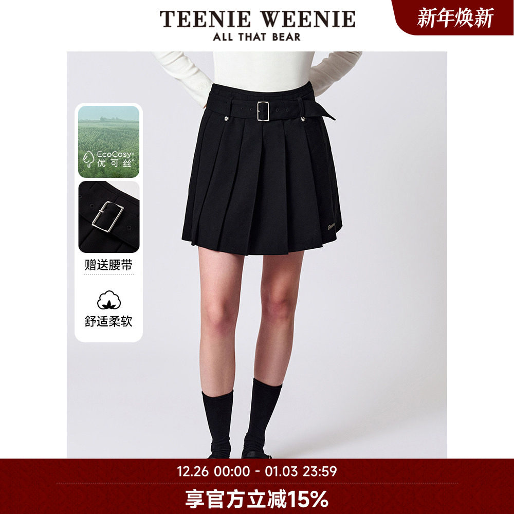 TeenieWeenie小熊奥莱优可丝舒适学院风百褶裙A字短裙黑
