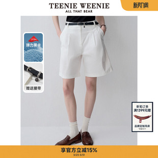 黑色轻薄休闲中裤 TeenieWeenie小熊奥莱夏季 莱卡弹力短裤