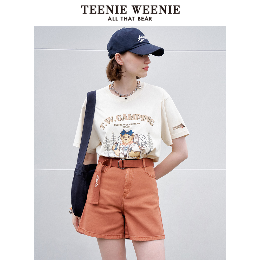 TeenieWeenie小熊奥莱简约基础款个性刺绣腰带牛仔短裤子