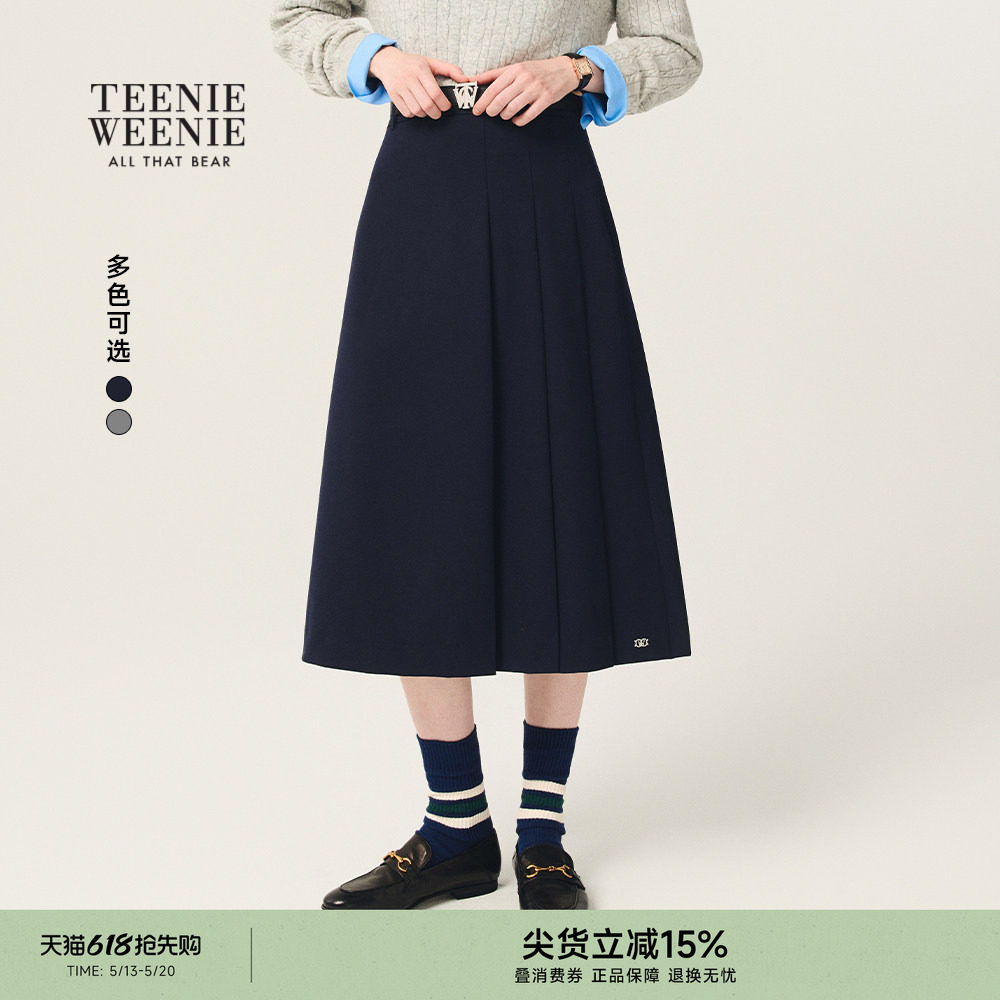 TeenieWeenie小熊女半身裙春气质时尚通勤中长款百褶裙不