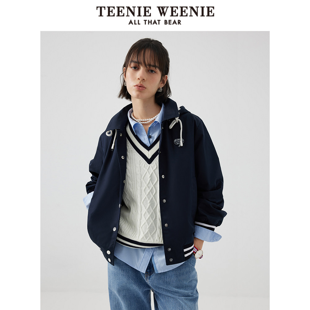 TeenieWeenie小熊奥莱早秋翻领连帽棒球外套学院风小个子