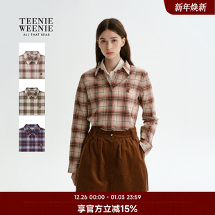 TeenieWeenie小熊奥莱25年秋新款 复古宽松学院风松弛自然格纹衬衣
