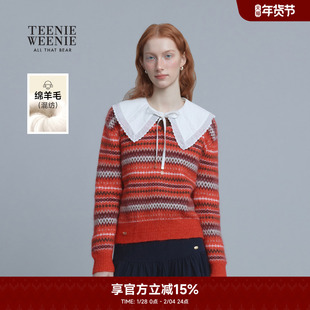 TeenieWeenie小熊奥莱毛衣冬复古时尚V领提花套头毛针织衫