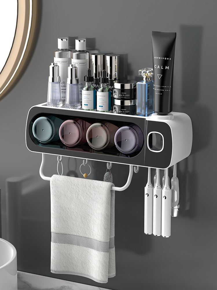 奥卡恩牙刷置物架免打孔漱口杯毛巾一体式卫生间壁挂式收纳盒
