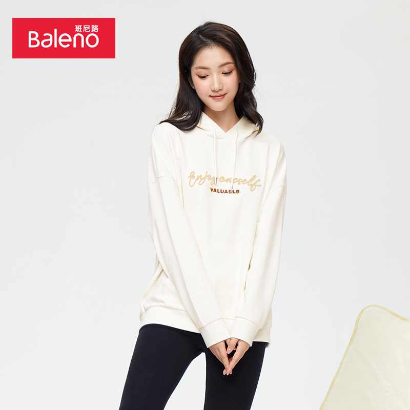 字母设计连帽宽松长袖卫衣时尚