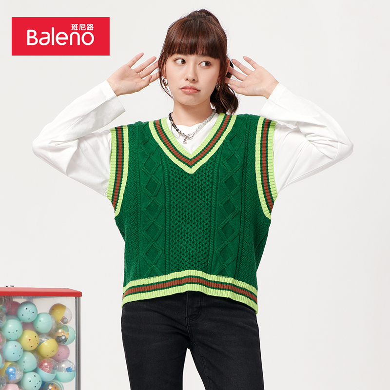 短款撞色罗纹V领针织背心