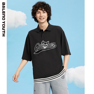 班尼路夏季 潮流休闲百搭字母印花polo领情侣街头青年中性T恤 新款