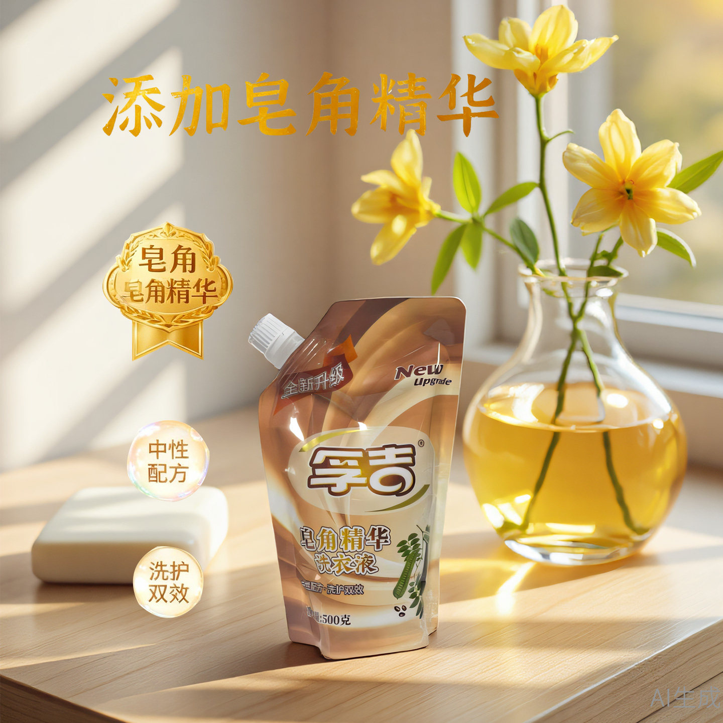 天然皂角洗衣液孚吉洗衣液有效除菌抗菌中性去污强效皂液清香洁净