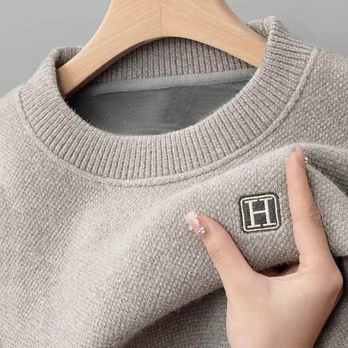 濮院羊毛衫官方旗舰店大朗高端毛衣一体绒圆领男保暖上衣针织内穿