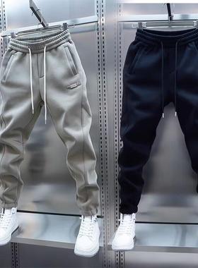 山东即墨卫裤潮牌男春秋纯色休闲裤新款束脚裤弹力百搭小脚裤黑色