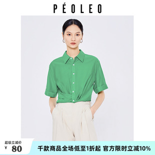 襯衫 飄蕾POLO領(lǐng)短款 女夏季 清倉 設(shè)計(jì)感扭結(jié)抽褶收腰氣質(zhì)襯衣
