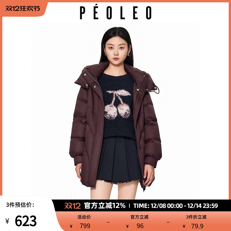 飘蕾锈红色美拉德风连绒服2025年冬季新款连帽设计感保暖时尚外套