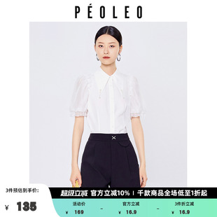 小众上衣泡泡袖 飘蕾夏季 女设计感收腰显瘦白色短款 新款 Polo领衬衫