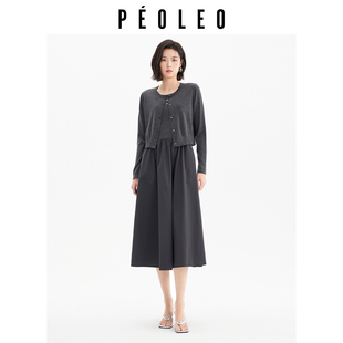 飘蕾韩系针织开衫连衣裙两件套26年春季简约气质通勤拼接时尚套装