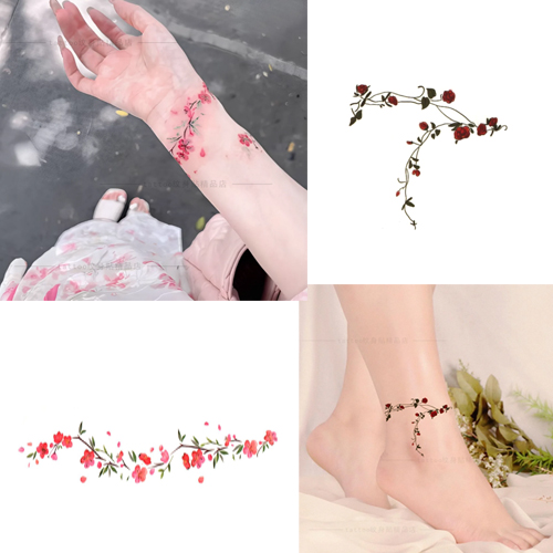 纯欲风 桃花绕手腕ins彩色纹身贴防水持久甜酷辣妹小众高颜值彩绘