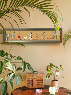 Q版背景墙面遮丑装饰挂件进门入户挂画玄关柜上仕女图横版长条壁