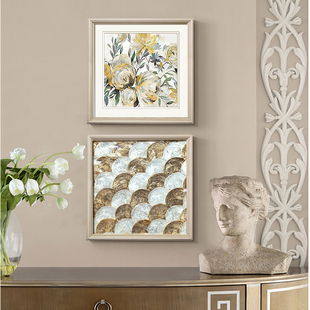 天然贝壳楼梯墙面装饰画美式轻奢玄关挂画组合高级感抽象立体壁画