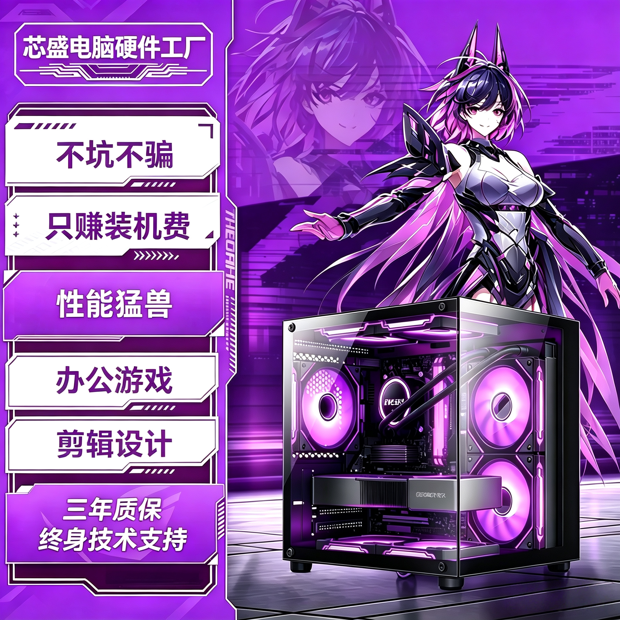 台式电脑主机组装diy高配家用电竞剪辑直播设计游戏LOL吃鸡三角洲