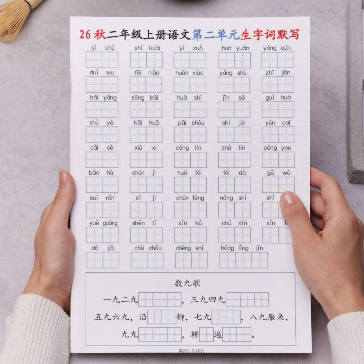 26新版二年级上册语文字词默写日积月累含答案16彩印练习本