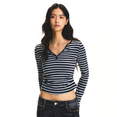 UnderStss黑白条纹V领长