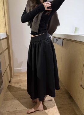 Xzz charmingl 挺括蓬蓬裙女秋冬季极简黑色伞裙高级感西装半身裙