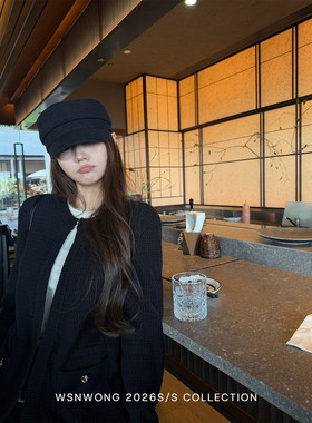 Wsnwong100棉纱黑色白色小香风圆领针织开衫外套女高级感早春上衣