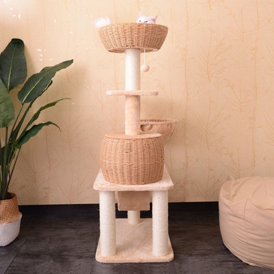 高档出口日本!梅子猫编织猫爬架豪华手工猫窝猫树剑麻树屋猫攀猫