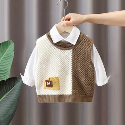 男童休闲秋冬款加绒针织背心马甲