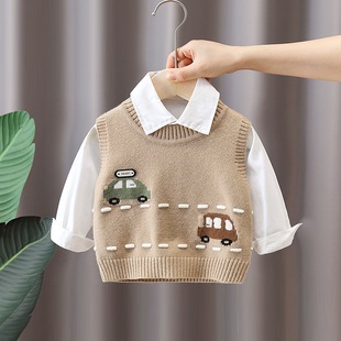 男童针织背心外穿洋气宝宝小童秋装婴儿童毛衣马甲秋冬加绒内搭潮