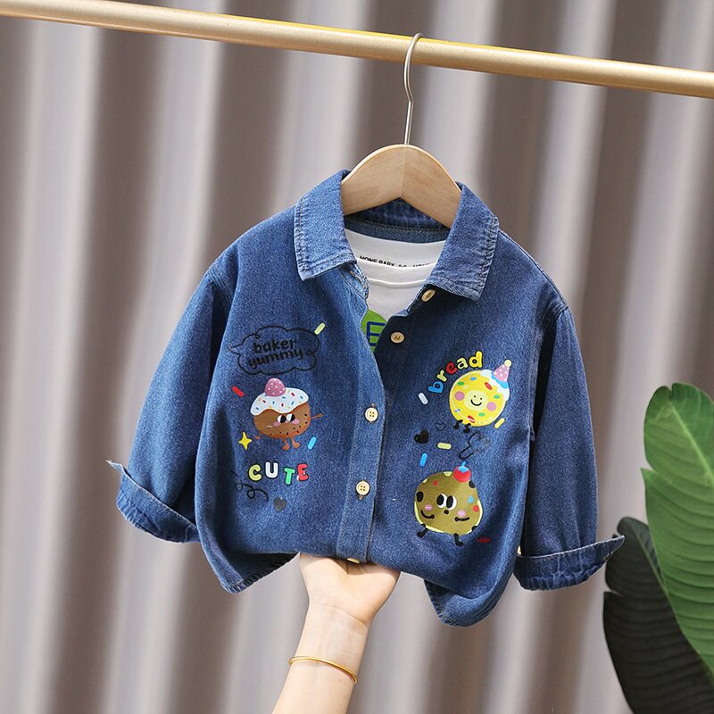 男童牛仔衬衫儿童薄外套秋装宝宝长袖上衣中小童春秋宽松洋气衬衣