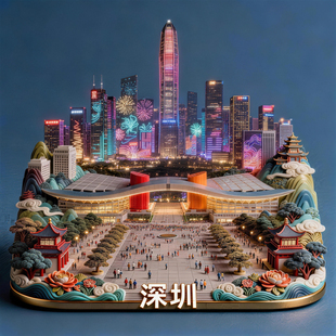 深圳冰箱贴福田市民中心夜景地标建筑文创旅游纪念品金属伴手礼